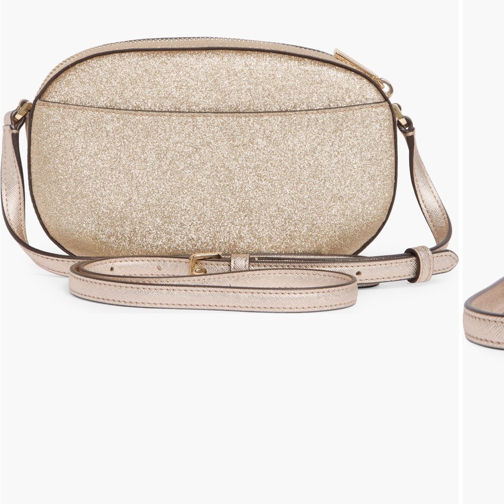 NEW Kate Spade New York Oval Camera Bag Gold Glitter Crossbody Bag NWT - Picture 4 of 6